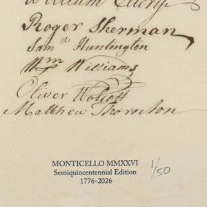 Monticello Semiquincentennial edition of the Declaration of Independence.
