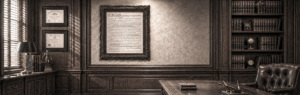 Law Office with the Declaration of Independence hanging on the wall.